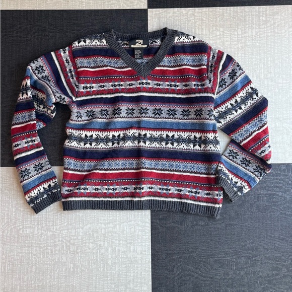 Vintage Rue 21 V-Neck Sweater Small Blue Cranberry Cream Gray 90s 2000s Dawson - Picture 1 of 4